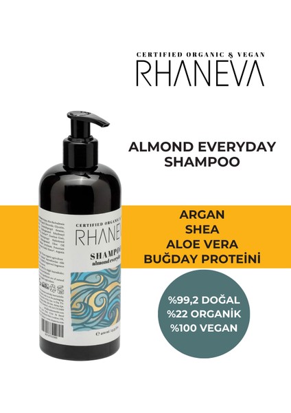 Almond Everyday Şampuan, Kuru ve Yıpranmış Saçlar Için, Organik ve Vegan Sertifikalı, 400 ml