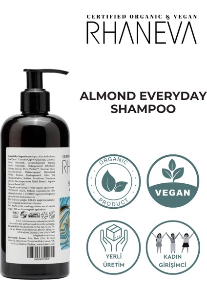 Almond Everyday Şampuan, Kuru ve Yıpranmış Saçlar Için, Organik ve Vegan Sertifikalı, 400 ml