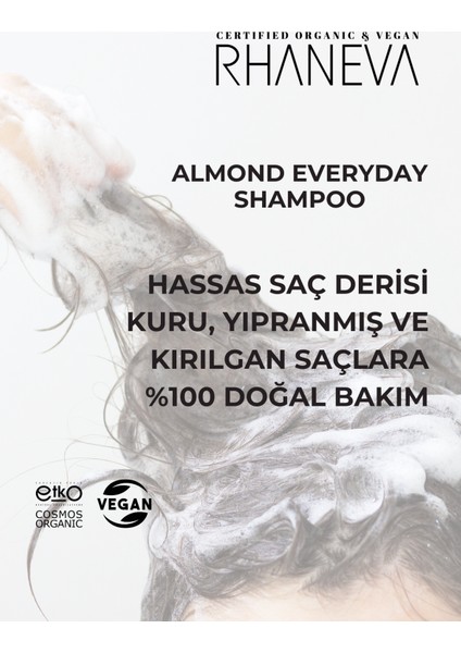 Almond Everyday Şampuan, Kuru ve Yıpranmış Saçlar Için, Organik ve Vegan Sertifikalı, 400 ml