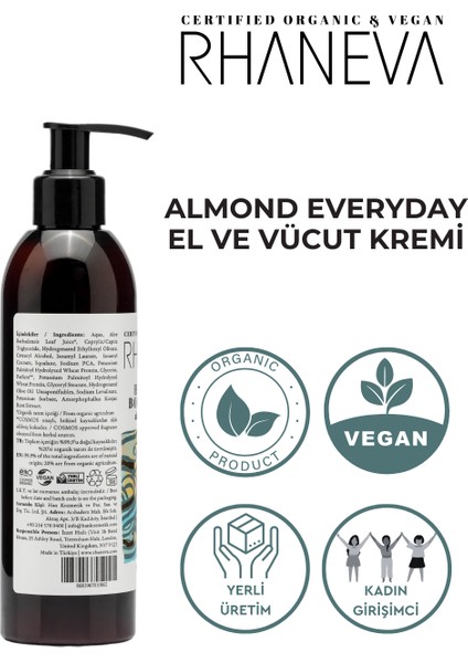Almond Everyday El ve Vücut Losyonu, Organik ve Vegan Sertifikalı, 250 ml fırsatları