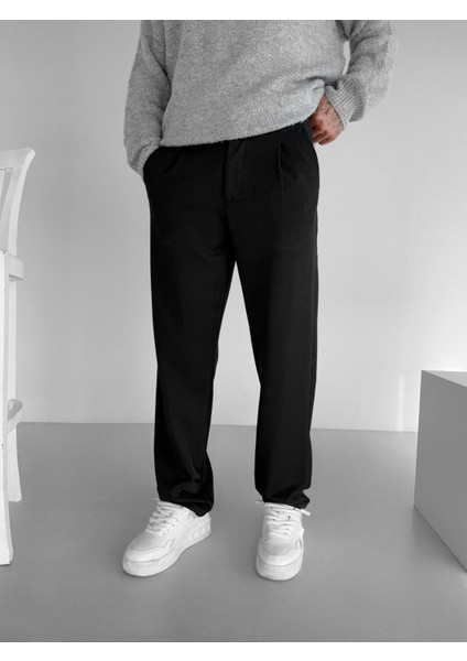 Erkek Baggy Fit Beli Lastikli Rahat Pantolon Siyah fiyatları