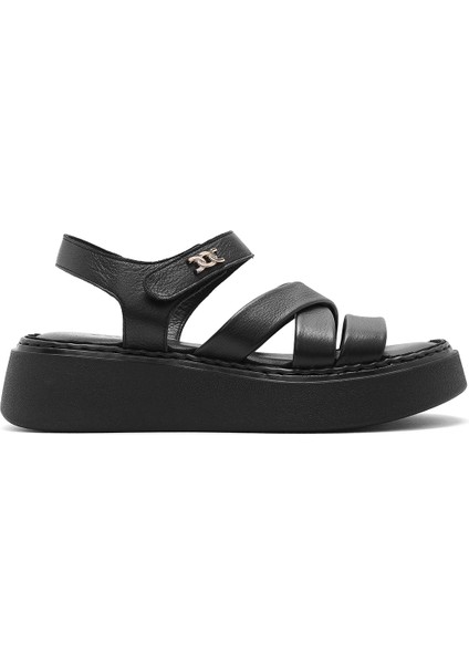Kadın Bej Bilekten Bağlamalı Kalın Tabanlı Deri Comfort Sandalet 25SFD342718
