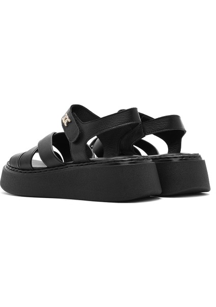 Kadın Bej Bilekten Bağlamalı Kalın Tabanlı Deri Comfort Sandalet 25SFD342718