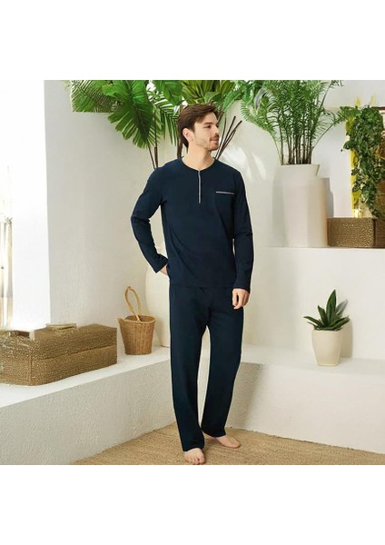 Elitepoint 1555 Erkek Yazlık Büyük Beden Uzun Kol Uzun Alt Pijama Takımı