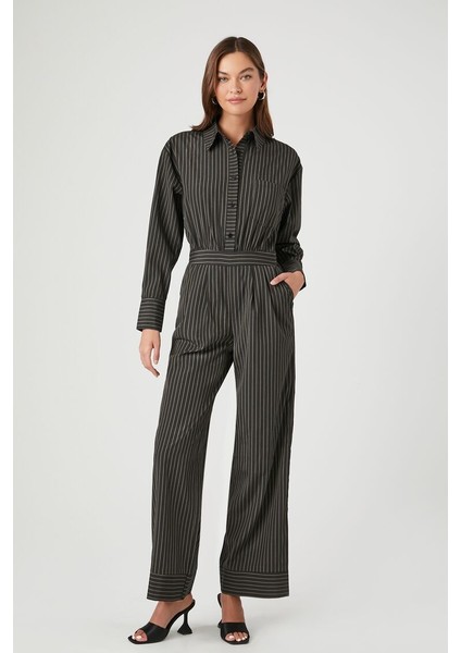 F21 Çizgili Straight-Leg Tulum