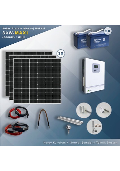 3 Kw Maxı Solar Paket Sistem (3000W/GÜN)