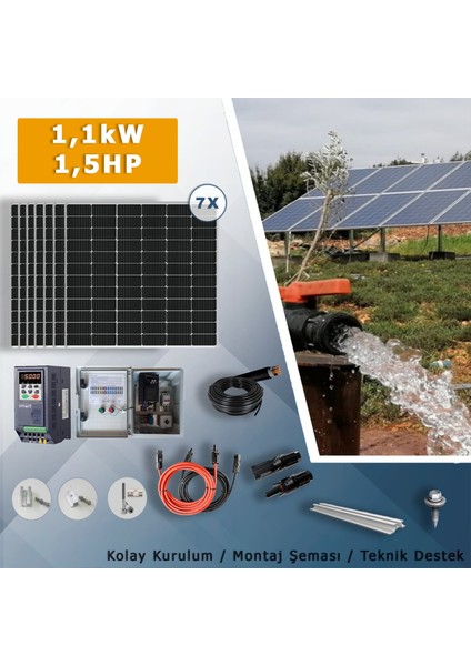 1.5hp-1.1kw Monofaz 230V Pompa Için Solar Sulama Paketi