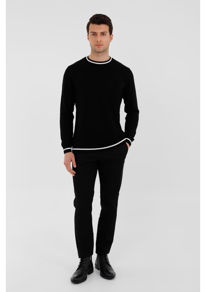 Siyah Bisiklet Yaka Triko Kazak