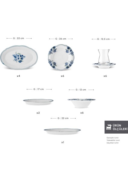 Nostalji 32 Parça 6 Kişilik Stoneware Kahvaltı Servis Seti