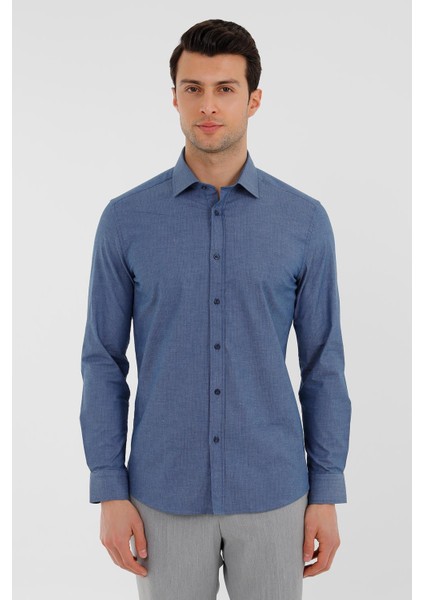 Koyu Mavi Slim Fit Uzun Kol Gömlek