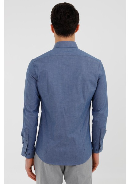 Koyu Mavi Slim Fit Uzun Kol Gömlek