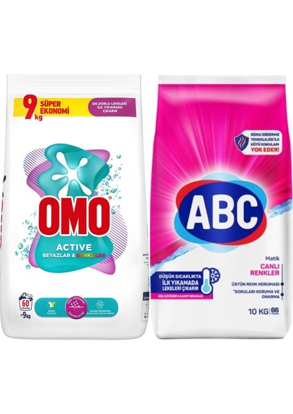 Matik Toz Çamaşır Deterjanı 9 kg Beyazlar ve Renkliler (60 Yıkama) + 10 kg Canlı Renkler
