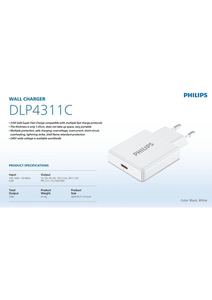 Type-C Hızlı Şarj ADAPTÖRÜ,33W Powerdelivery 3.0 + Quickcharge 3.0,akım Korumalı,slim ŞARJ,DLP4311C