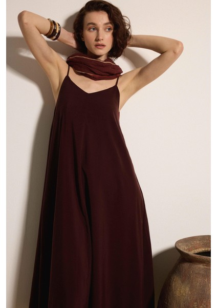 Askılı Kupro Midi Elbise