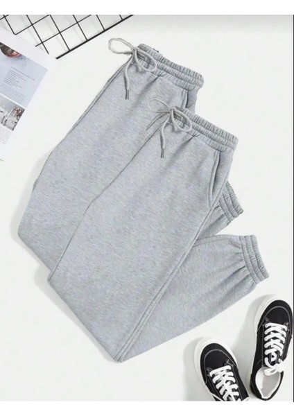 Unisex Iki Adet Gri Paça Lastikli Eşofman Altı