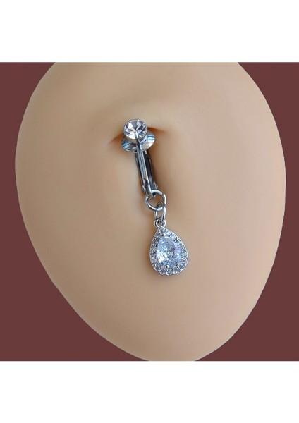 Deliksiz Zirkon Damla Sallantılı Sıkıştırma Klipsli Göbek Piercingi Belly Piercing