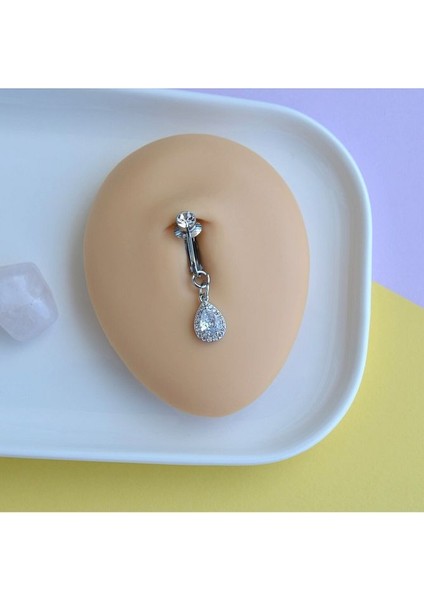 Deliksiz Zirkon Damla Sallantılı Sıkıştırma Klipsli Göbek Piercingi Belly Piercing fiyatları