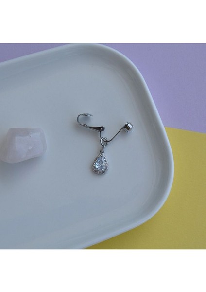 Deliksiz Zirkon Damla Sallantılı Sıkıştırma Klipsli Göbek Piercingi Belly Piercing fırsatları