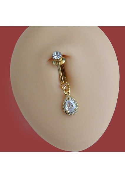 Deliksiz Zirkon Damla Sallantılı Sıkıştırma Klipsli Göbek Piercingi Belly Piercing indirimleri