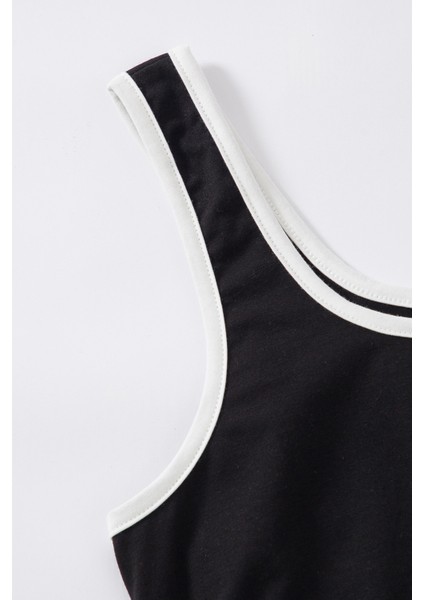 Kadın Siyah Askılı Crop Top ve Şortlu Gecelik Takım
