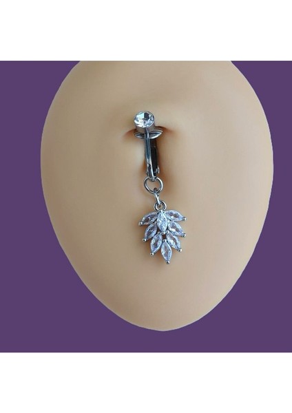 Deliksiz Yaprak Sallantılı Sıkıştırma Klipsli Göbek Piercingi Belly Piercing