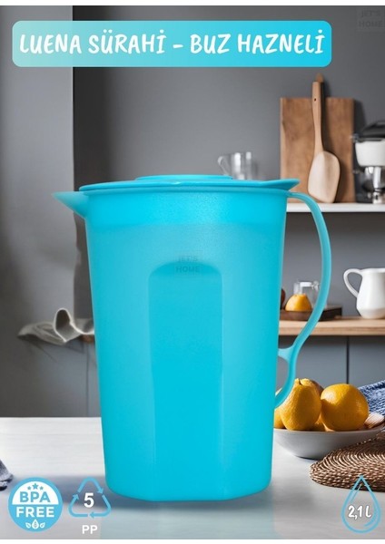 Luena Sürahi Pp-5 Kokusuz Sürahi Soğutuculu Turkuaz Sürahi Bpa Free 2,1 L