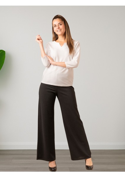 Lupinn Moda Kadın Beyaz V Yaka Desenli 3/4-Truvakar Kol Rahat Kalıp Bluz fiyatları