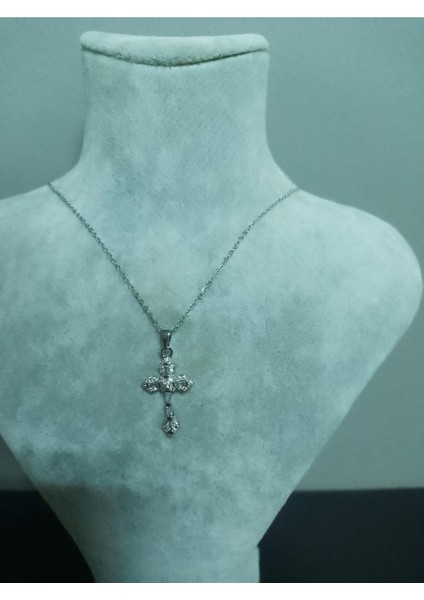 Taş Detaylı Paslanmaz Çelik Haç Kolye - Kadın Erkek Unisex Kolye