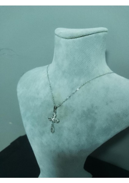 Taş Detaylı Paslanmaz Çelik Haç Kolye - Kadın Erkek Unisex Kolye