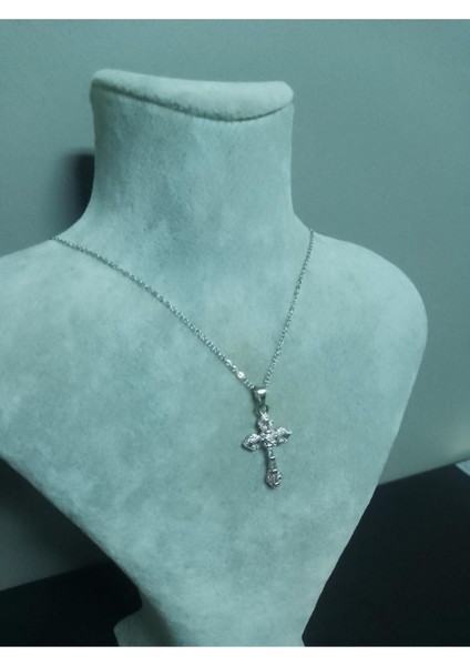 Taş Detaylı Paslanmaz Çelik Haç Kolye - Kadın Erkek Unisex Kolye