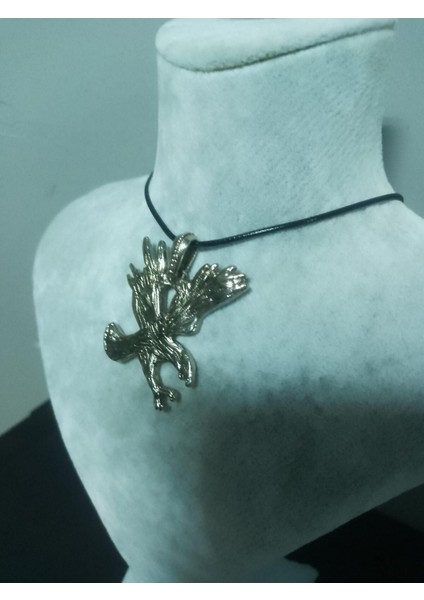 Kartal Figürlü Siyah Deri Kordonlu Kolye