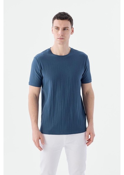 Lacivert Slim Fit Bisiklet Yaka T-Shirt