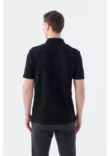 Siyah Slim Fit Gömlek Yaka T-Shirt fırsatları