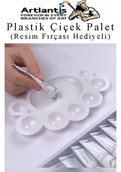 Plastik Çiçek Palet 2 Adet Çiçek Boya Paleti 8 Hazneli 17 cm Resim Boyama Paleti Fırça Sanatsal Hobi