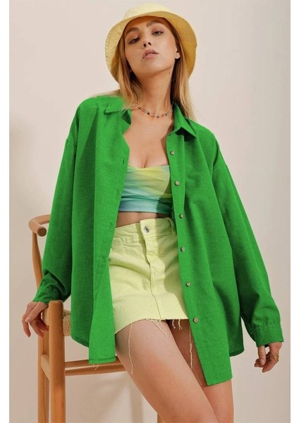 Kadın Keten Kumaş Oversize Gömlek indirimleri