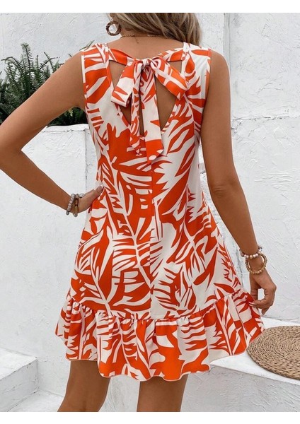 Kadın Sıfır Kollu Bisiklet Yakalı Fırfırlı Desenli Sofya Elbise modelleri