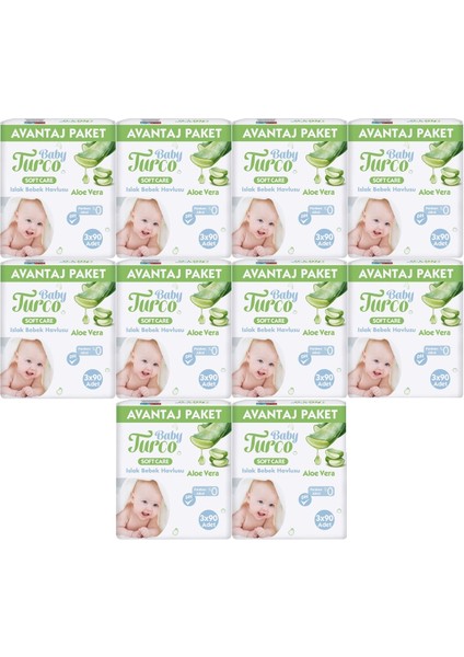 Islak Havlu Mendil Soft Care Aloe Vera 90 Yaprak (30 Lu Set) (10PK*3) 2700 Yaprak