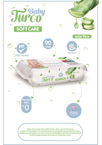 Islak Havlu Mendil Soft Care Aloe Vera 90 Yaprak (30 Lu Set) (10PK*3) 2700 Yaprak