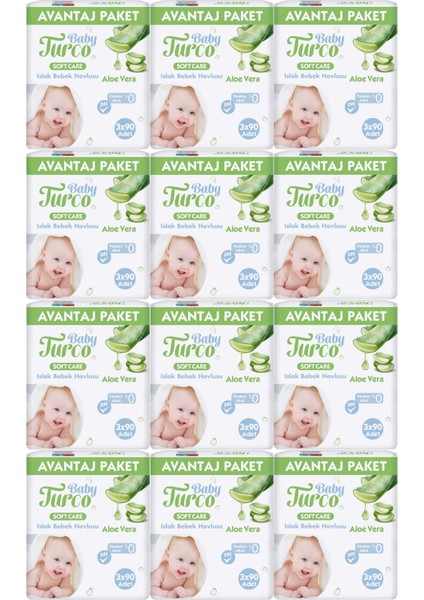 Islak Havlu Mendil Soft Care Aloe Vera 90 Yaprak (36 'li Set) (12PK*3) 3240 Yaprak