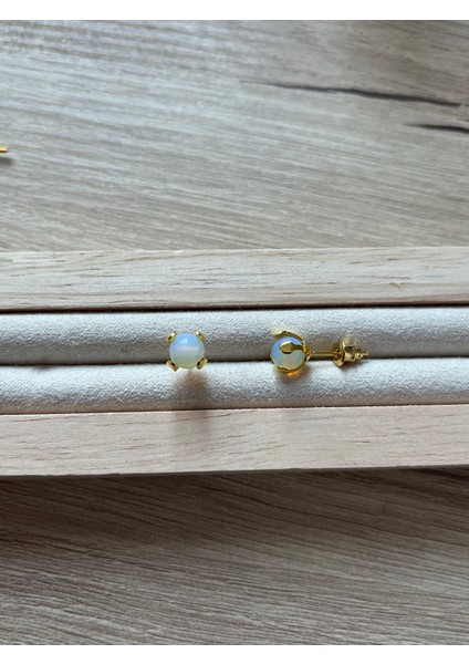 Opal Taşı Altın Kaplama Top Küpe El Yapımı