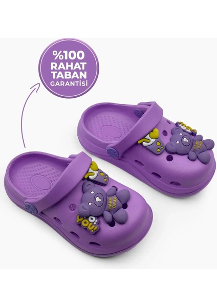 Çocuk Cross Terlik Bahçe Terliği Plaj Sahil Banyo Terliği 30-31-32-33-34-35 Numara Mor Renk