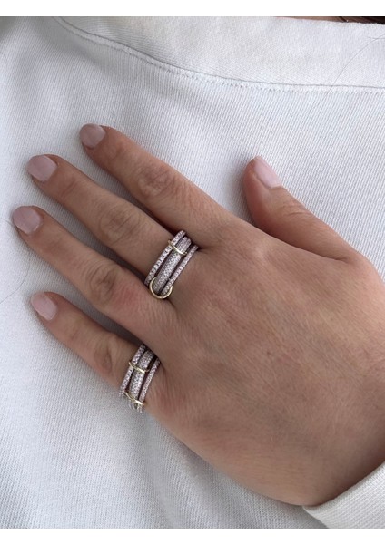 Özel Seri Pembe Taşlı 3lü Tam Tur Yüzük