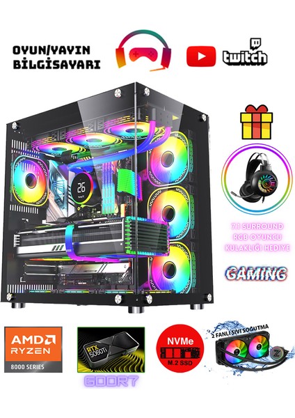 Webstar X10 Ryzen 5 7500F Ddr5 32GB Ram 1tb M.2 Nvme SSD 16GB RTX5060TI Sıvı Soğutmalı Oyuncu Bilgisayarı