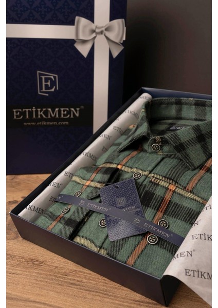 Yeşil Turuncu Çizgili Slimfit Oduncu Erkek Gömlek fırsatları