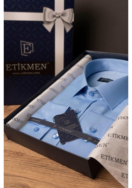Şeker Mavisi Saten Slimfit Erkek Gömlek
