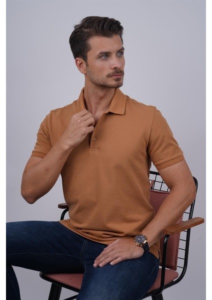 Taba Yaka Desenli Erkek Polo Yaka Tişört