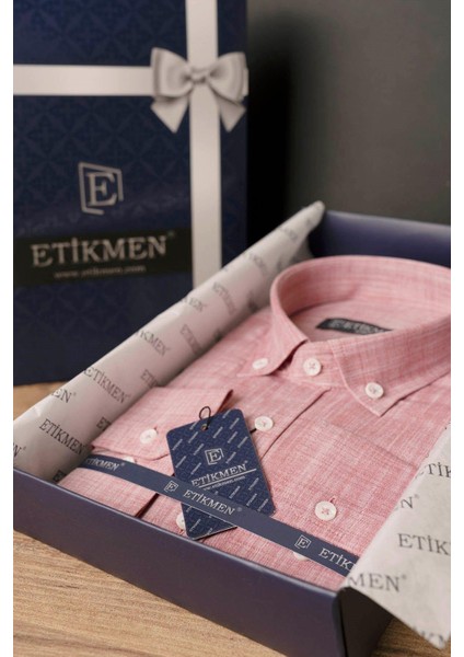 Vişne Yaka Düğmeli Keten Slimfit Erkek Gömlek fırsatları