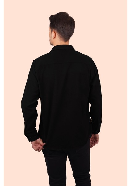Siyah Düz Oversize Oduncu Erkek Gömlek