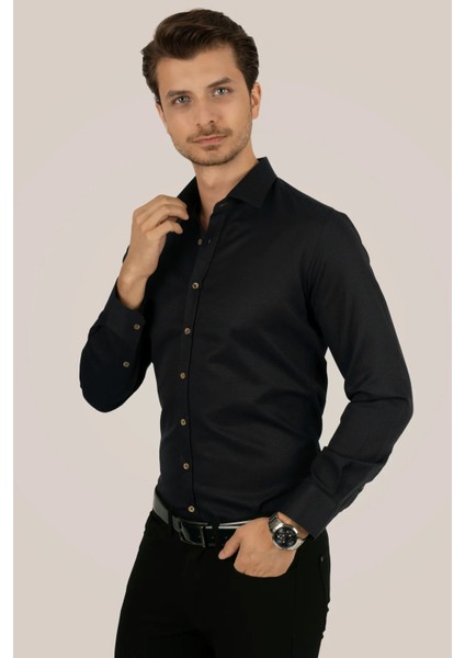 Siyah Kahve Düğmeli Slimfit Erkek Gömlek indirimleri