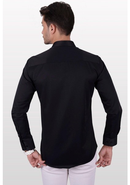 Siyah Saten Slimfit Erkek Gömlek